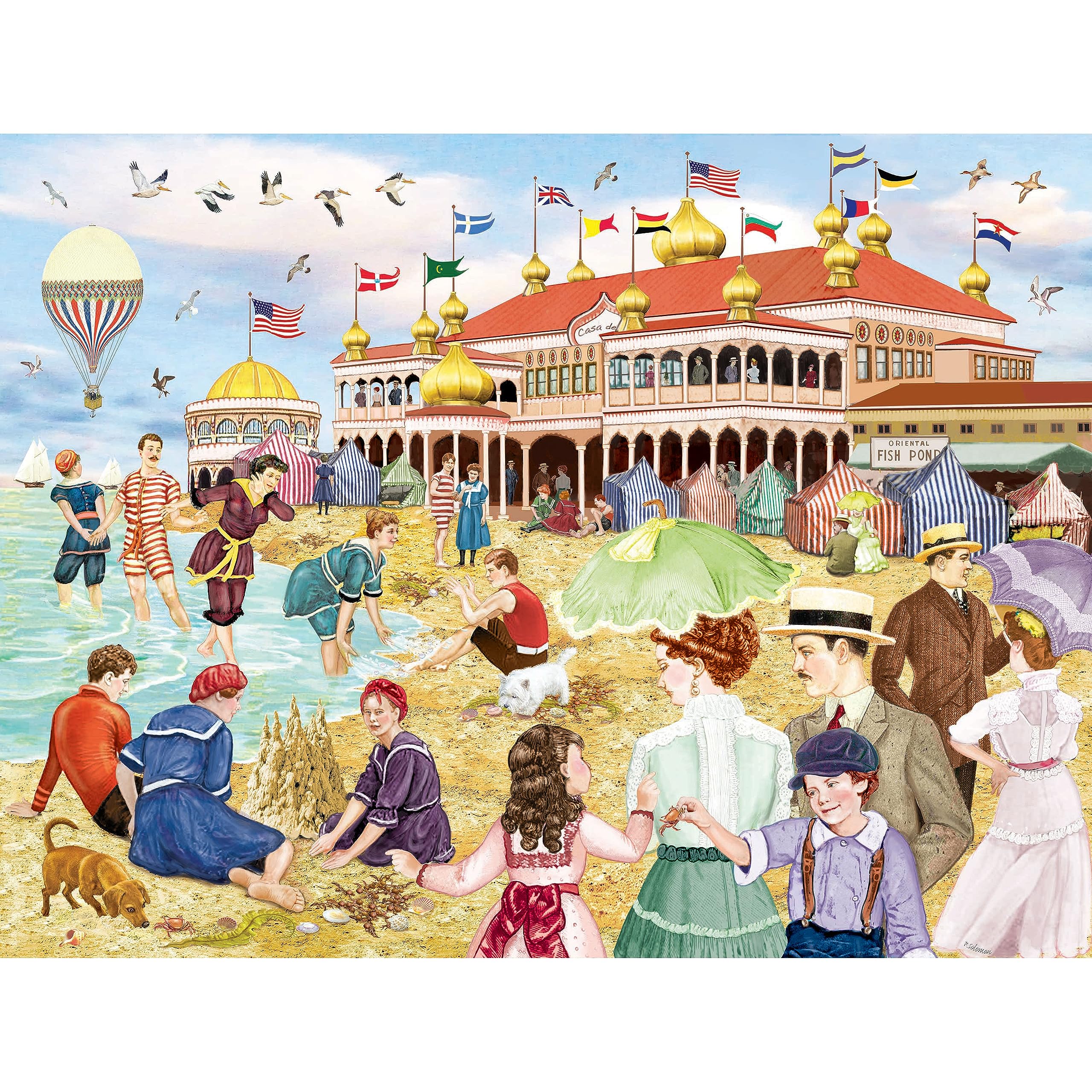 KI Puzzles 550 Piece Puzzle for Adults Rosiland Solomon Seaside Bathing Beauties Vintage Jigsaw Puzzle 24x18 Multicolor