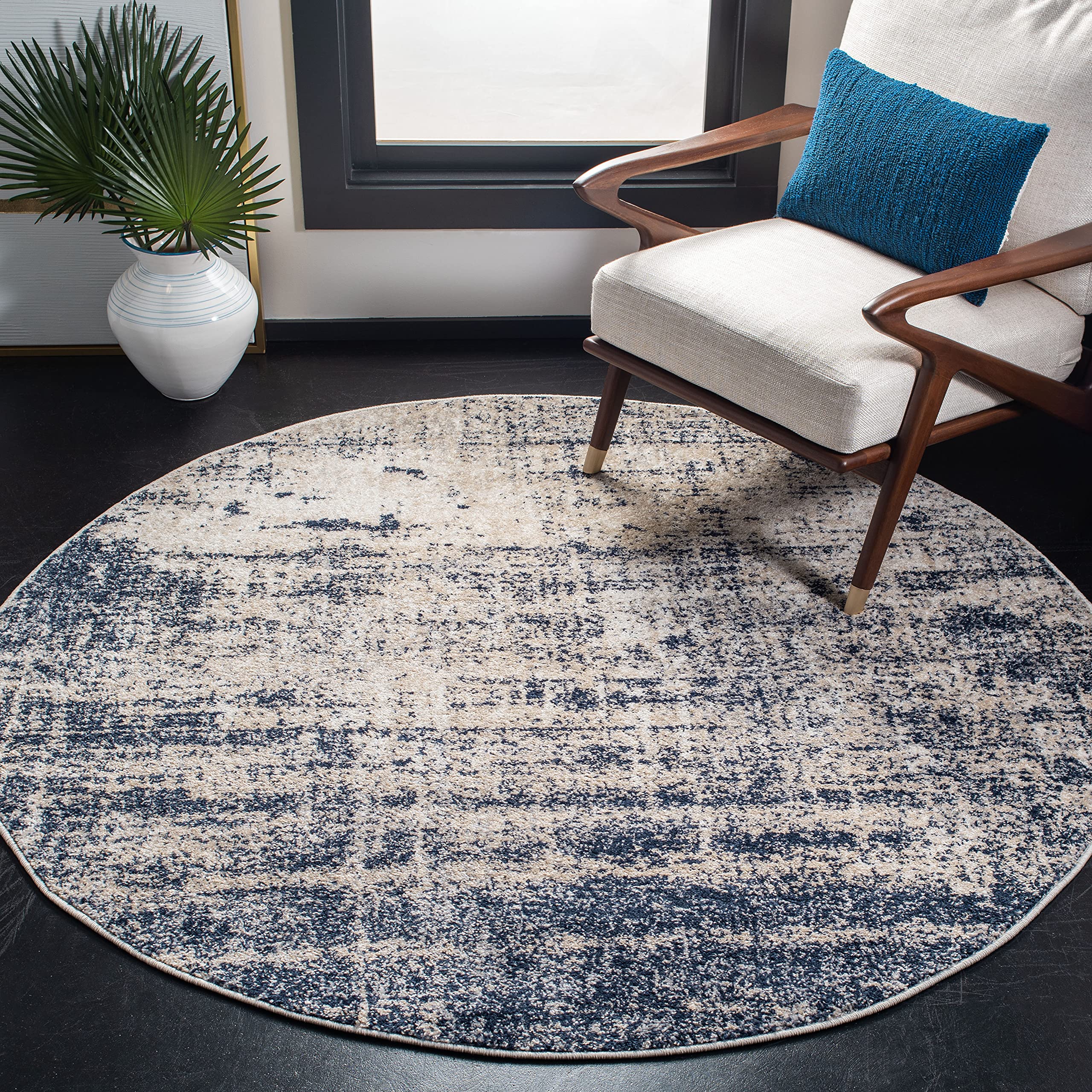 SAFAVIEH Adirondack Collection 4' Round Gold / Navy ADR207C Modern Abstract Non-Shedding Dining Room Entryway Foyer Living Room Bedroom Area Rug