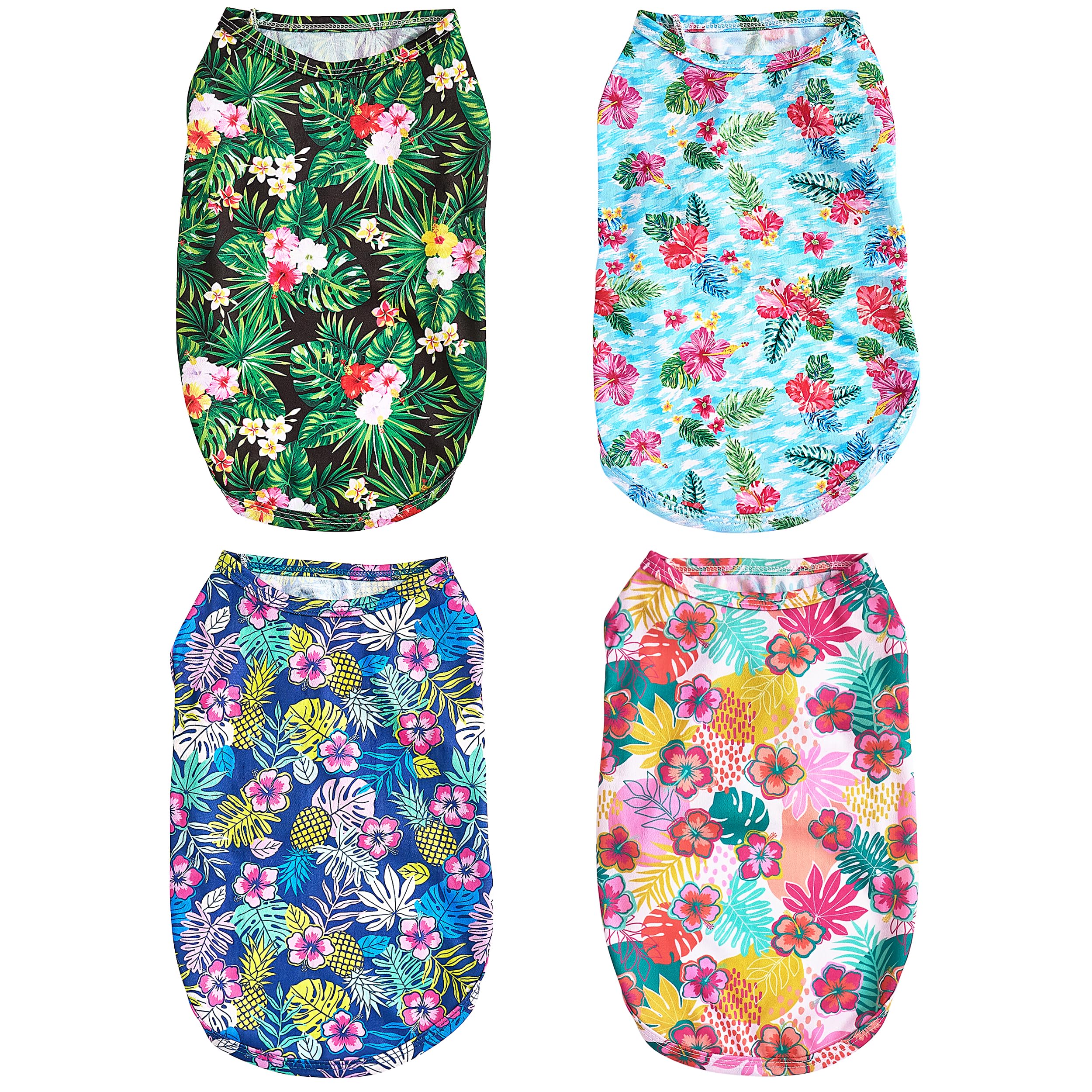 PET SHOW4 Pack Dog Hawaiian Shirts Doggies Tank Top Tee Floral Printed Puppy Shirt Breathable Sleeveless Cats Dogs T-Shirts Pet Cool Clothes for Small Medium Dogs SkyBlue Blue Pink Black (Medium)