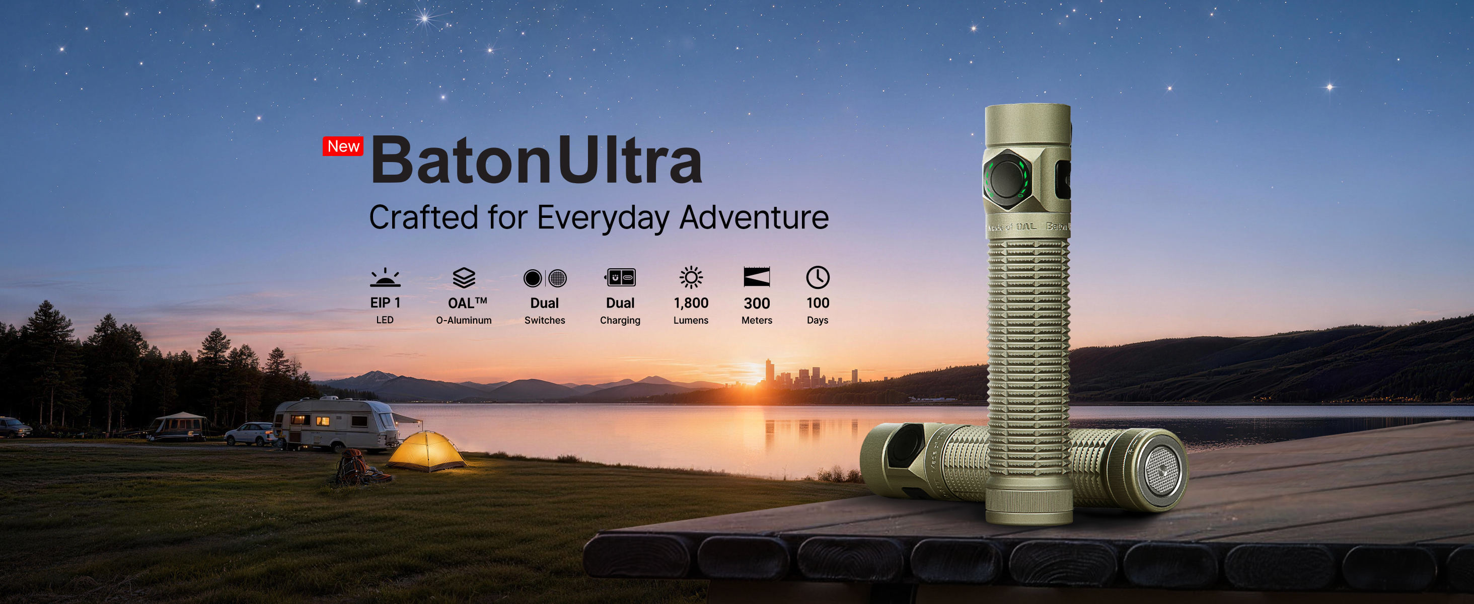 OLIGHT BatonUltra EDC Flashlight Rechargeable, 1800-Lumen 6 Modes