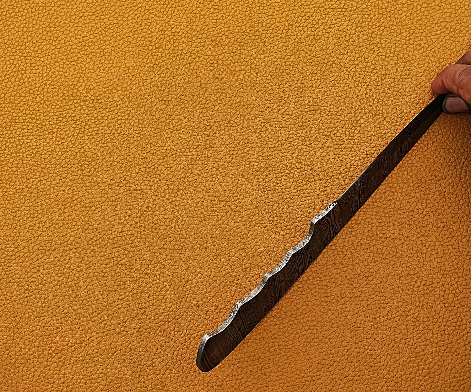Damascus Steel Blank Blade 10.75 inches Long Hand Forged Straight Back Skinning Knife Blank Blade, Hunting Knife with 4 Pin Hole, 5.5 inches Cutting Edge, 4.5" Finger Serrated Scale Space