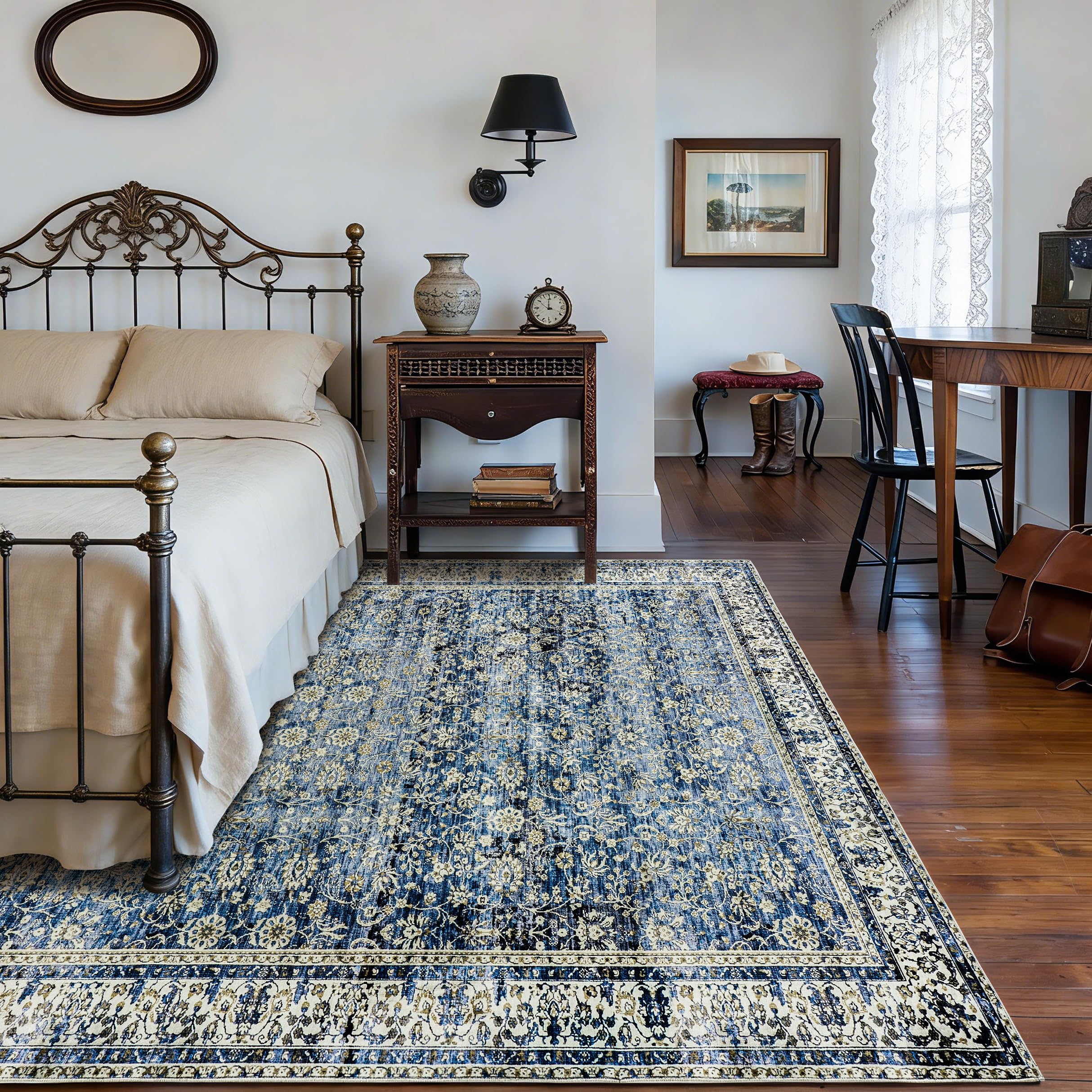 Amazon.com: Blue Distressed Carpet Multi Rug Kitchen Living Room