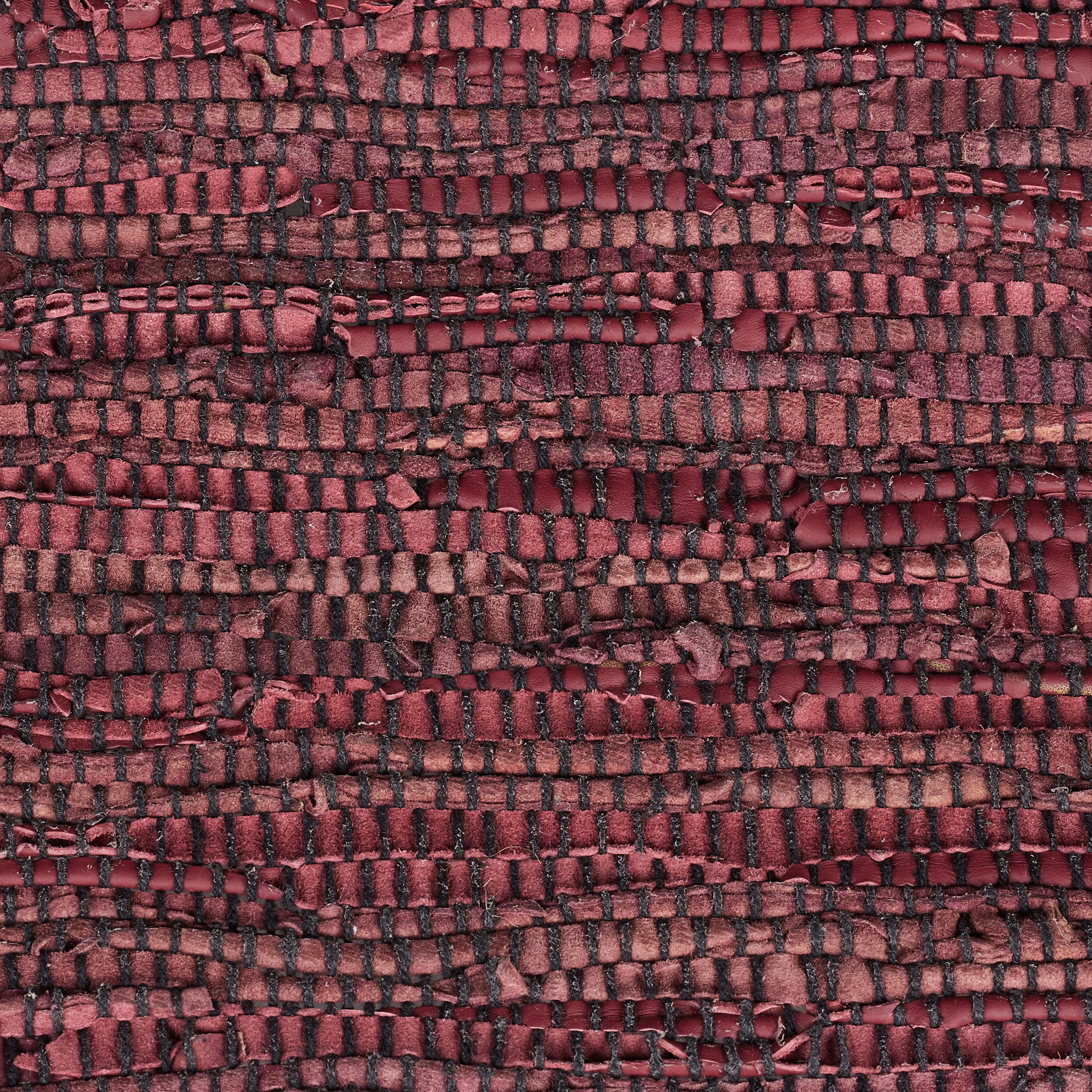Relaxdays Tapis tissé, 70 x 140 cm, Coton et Cuir, Descente de lit à Franges, antidérapant, natte décorative, Rouge
