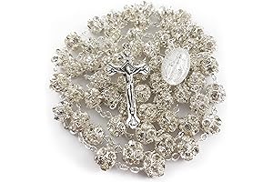 Swarovski Crystal Rosary Beads Catholic Necklace with Miraculous Medal and Crucifix