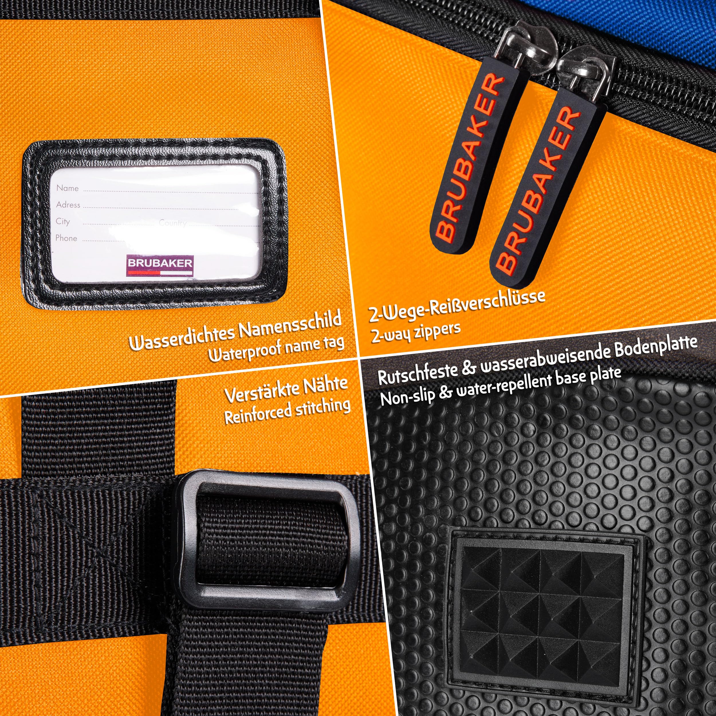 Brubaker Borsa per Scarponi da Sci con Scomparto per Casco - Super Function - Borsa da Sci con Funzione Zaino - Blu Arancione