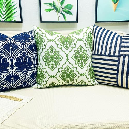 Miniatura 3 de Fundas para almohadones pequeños, decorativas, bordadas, de algodón, 18 x 18 pulgadas, Algodón, Flor de Bohemia Verde, 18 x 18 pulgadas