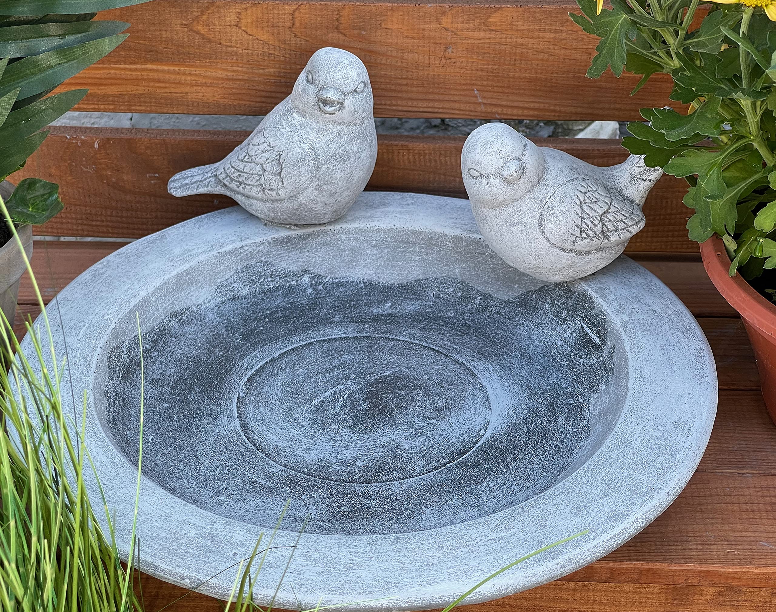 stoneandstyle Plato para bebedero para pájaros, 2 pájaros (enchufable), decoración de jardín, piedra fundida, resistente a las heladas