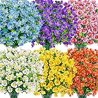 DerRose 24 Bundles UV Resistant Artificial Pansy Flowers - 6 Colors Fake Outdoor Pansies for Planters, Window Boxes, Gardens