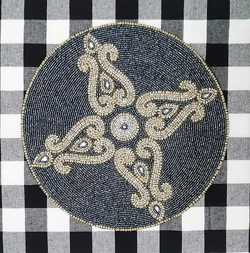 Miniatura 9 de Manteles individuales con cuentas para mesa de comedor de 13 pulgadas de diámetro, color gris y plateado, manteles individuales redondos para