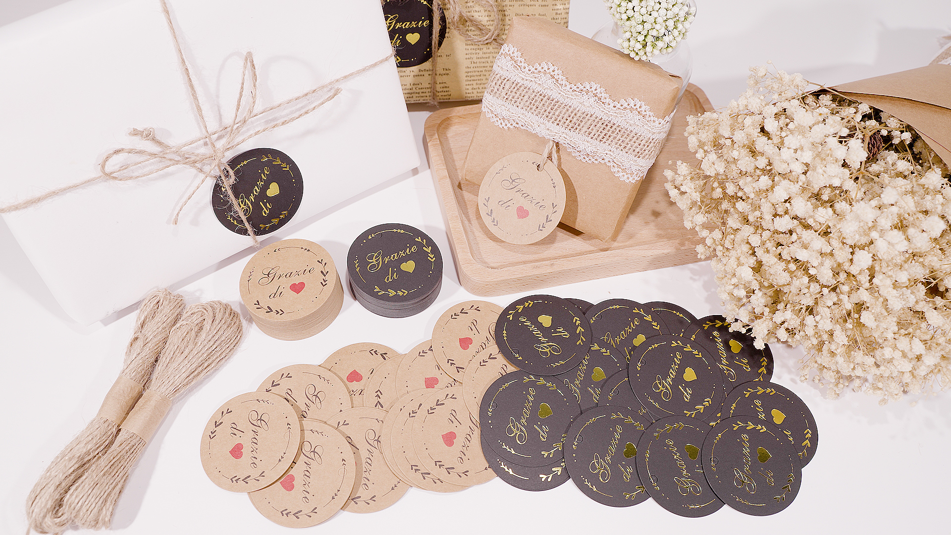 240 Etichette Regalo Di Ringraziamento Floreali Marroni Con Spago, Cartellini Kraft Per Bomboniere, Compleanni, Matrimoni E Confezioni Regalo Fai Da Te