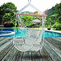 Vista 4 de Silla hamaca colgante con cuerda columpio, 12 patrones, tela cómoda y transpirable de calidad, para interiores y exteriores, patrón de espiga gris