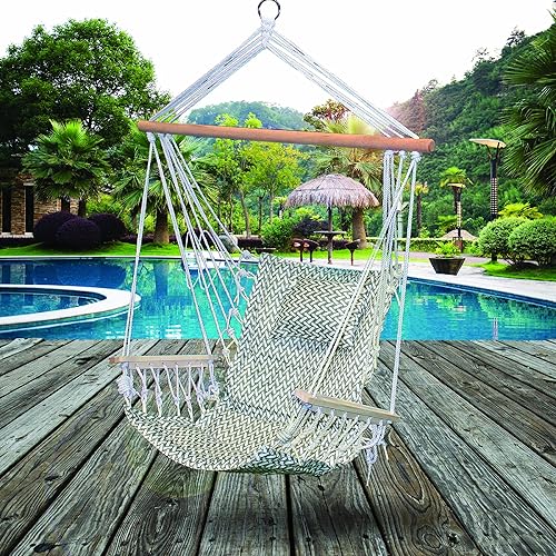 Miniatura 4 de Silla hamaca colgante con cuerda columpio, 12 patrones, tela cómoda y transpirable de calidad, para interiores y exteriores, patrón de espiga gris