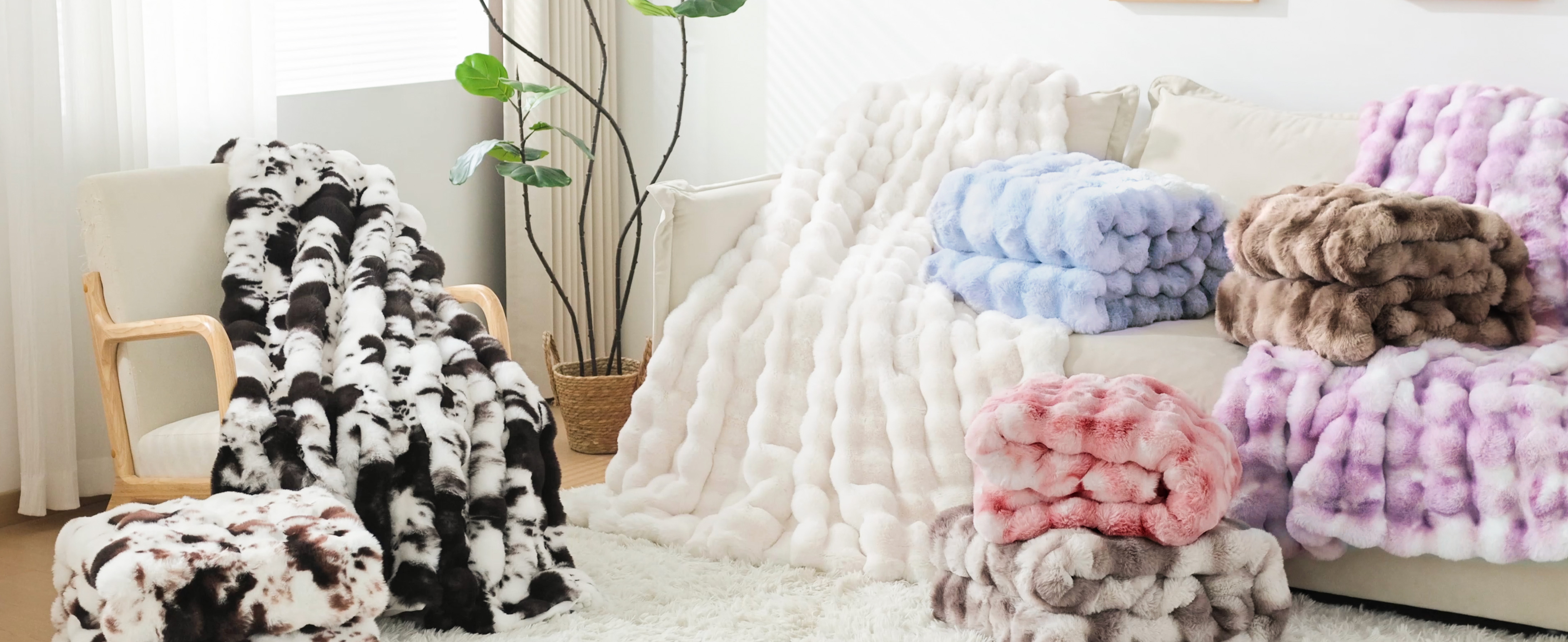Touchat Luxury 1000GSM Faux Rabbit Fur Throw Blanket, Super Heavy Warm Cozy Blankets for Couch Bed Sofa, Bubble Plush Fuzzy Elegant Soft Mink Blanket for Mom Living Room Bedroom, Cream White