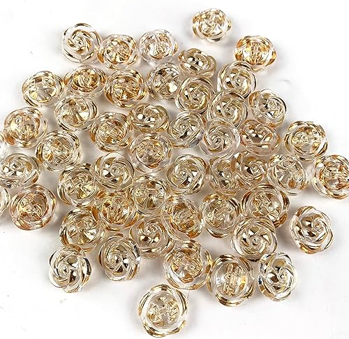 50 botones acrílicos dorados transparentes con vástago para coser botones, camisa, artes y manualidades, 0.591 in