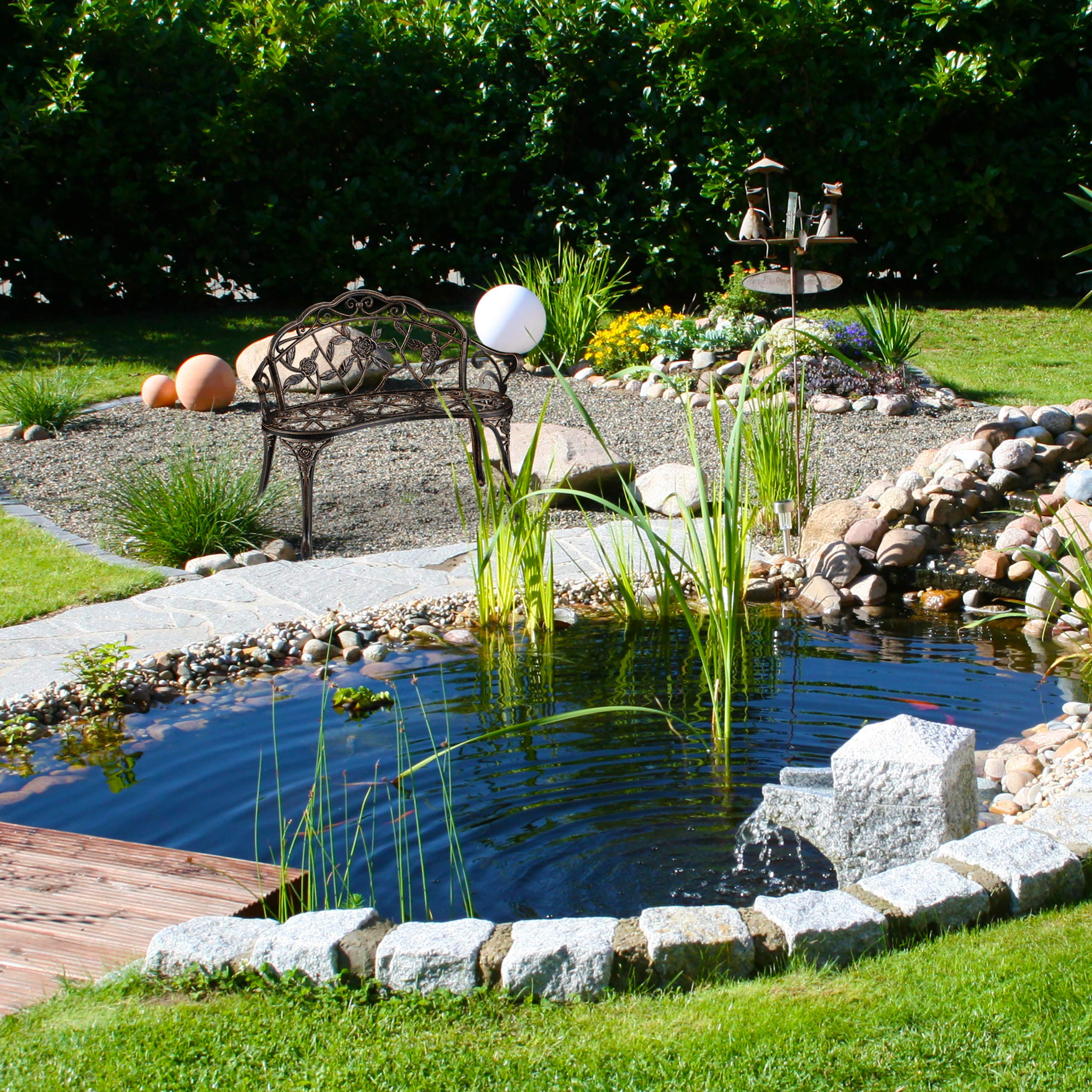 Relaxdays Gartenbank, 2 Sitzer, Rosen, Terrasse, Balkon, Alu & Gusseisen, antike Sitzbank, HBT: 78 x 99 x 52 cm, Bronze, Braun