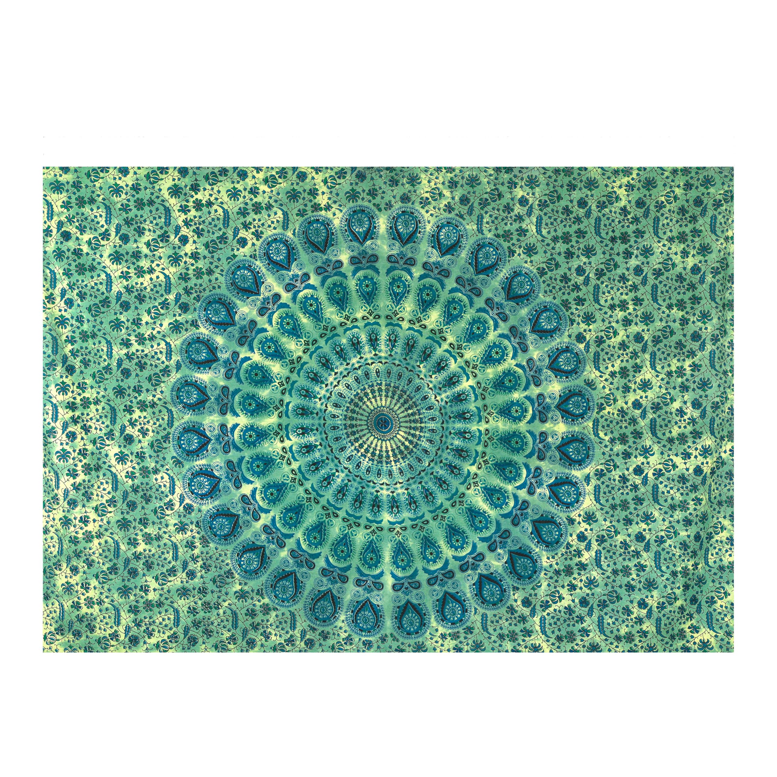 FURNISHFUL FINESSE Mandala Wandteppich Grün Wandbehang Wandteppiche Boho Pfau Wandtuch für Dekor Zuhause und Wohnzimmer– 228 x 274 cm