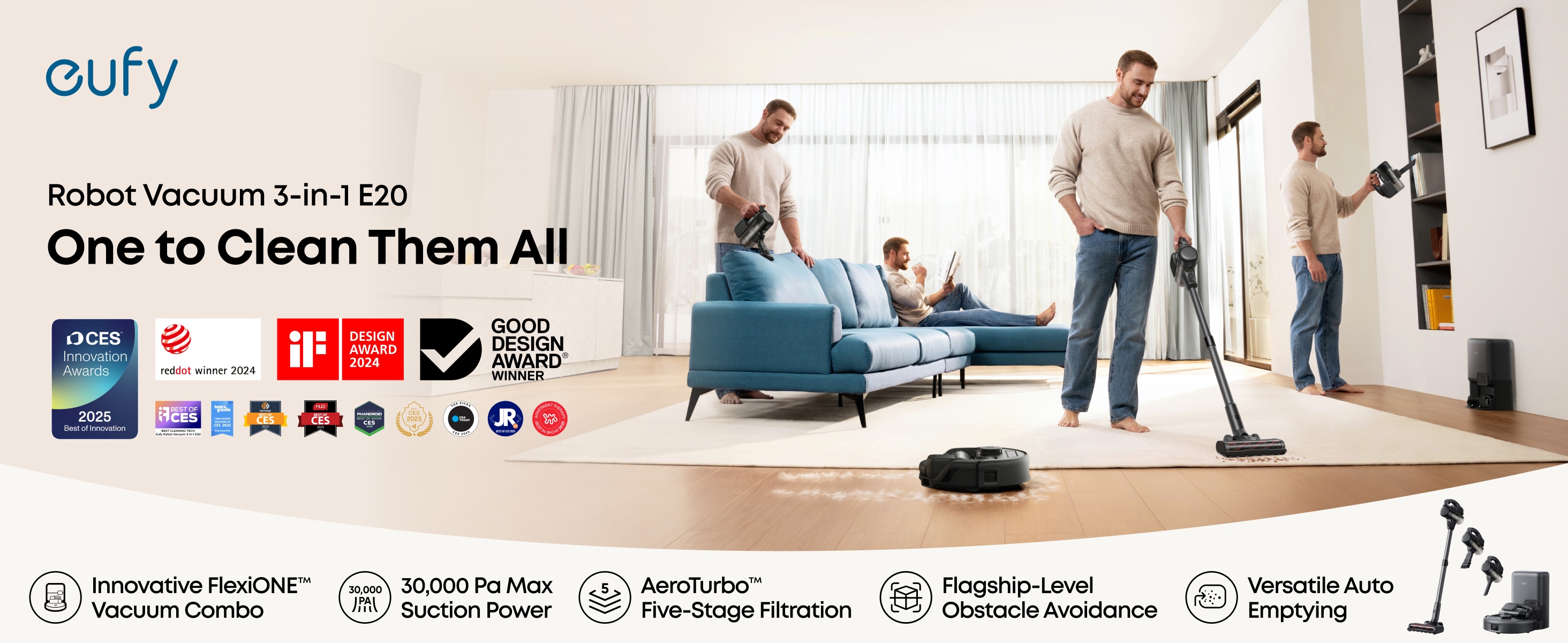 Amazon.com - eufy Robot Vacuum 3-in-1 E20,with Versatile Stick and