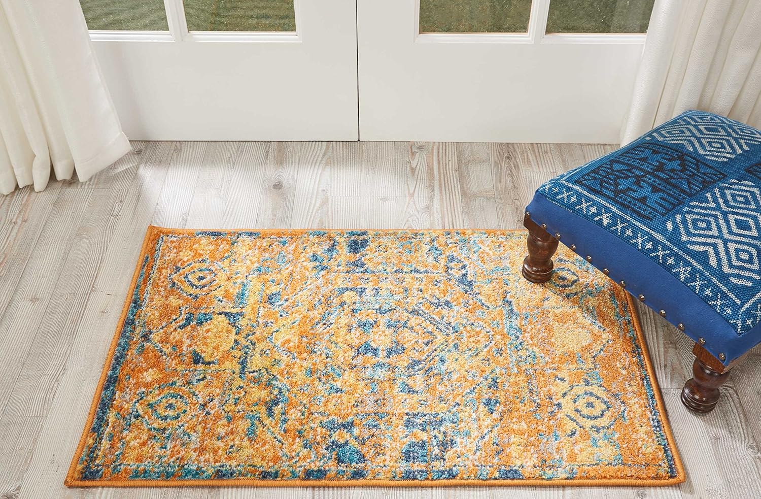 Nourison Home Passion Traditional Teal/Sun 3'9'' x 5'9'' Area-Rug, Easy Clean, Non Shedding, Bed Room, Living Room, Dining Room, Kitchen (4x6)