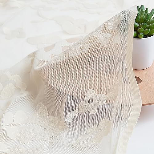 Miniatura 4 de Jubilantex Cortinas traslúcidas de encaje floral beige con borde decorativo festoneado, 95 pulgadas de largo para dormitorio, sala de estar,