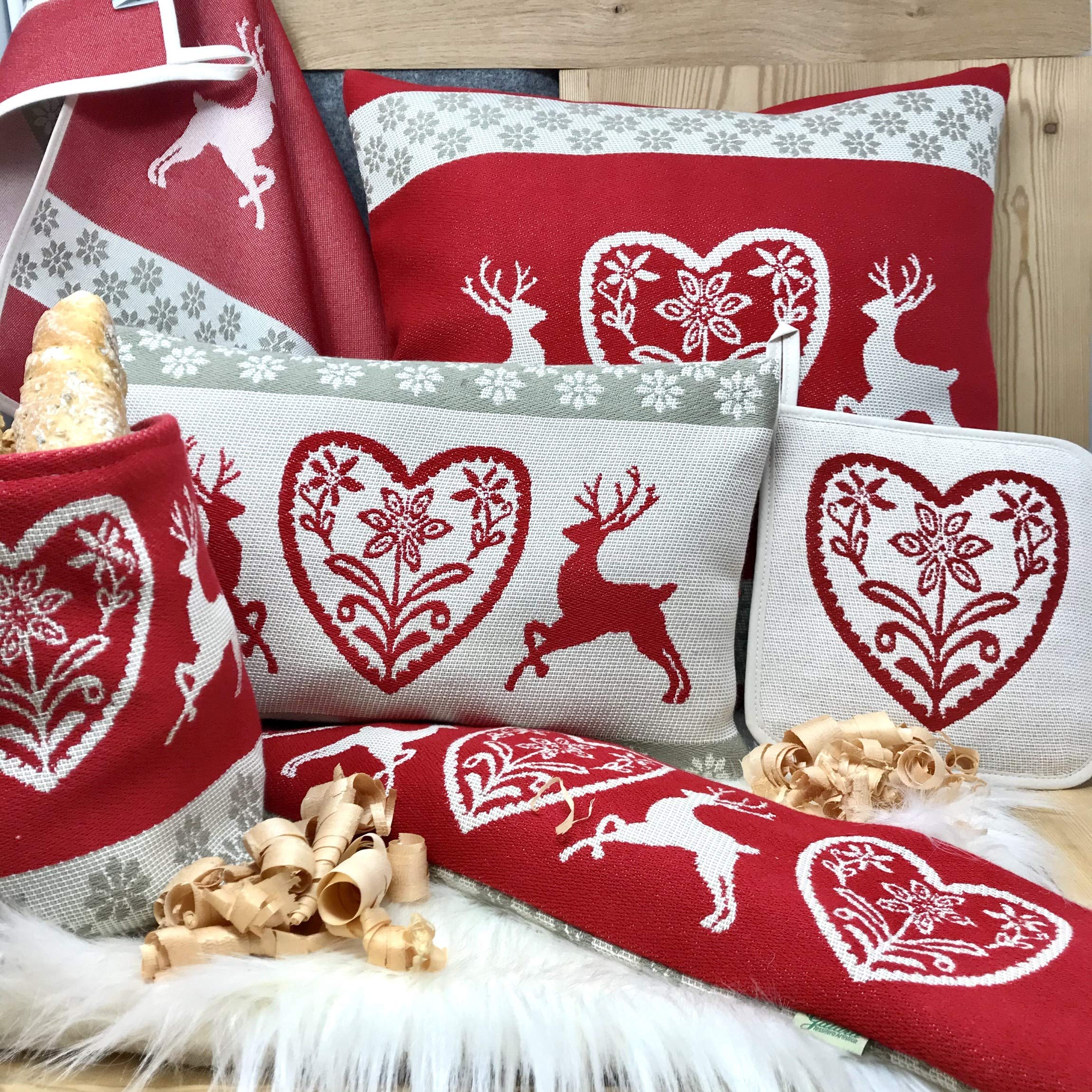 GAIDRA Cuscino BENESSERE con NOCCIOLI di CILIEGIA sfoderabile - jacquard in 100% cotone - 51 x 14 cm - qualitá artigianale dall' Alto Adige - stile tirolese montagna - cervi e cuori