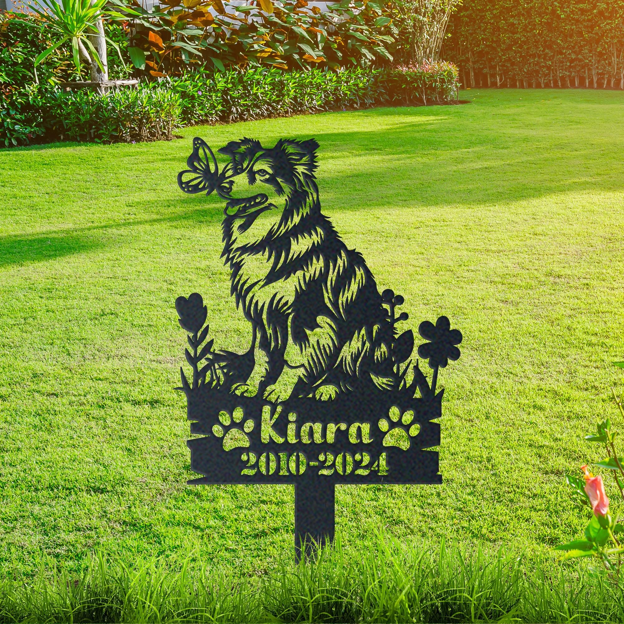WEIYALIY Personalised Dog Memorial Gift, Sheltie Dog Memorial Plaques, Metal Garden Decor, Custom Name Sign, Pet Grave Marker for Dogs, Headstone, Pet Bereavement Gifts, Remembrance Plaque
