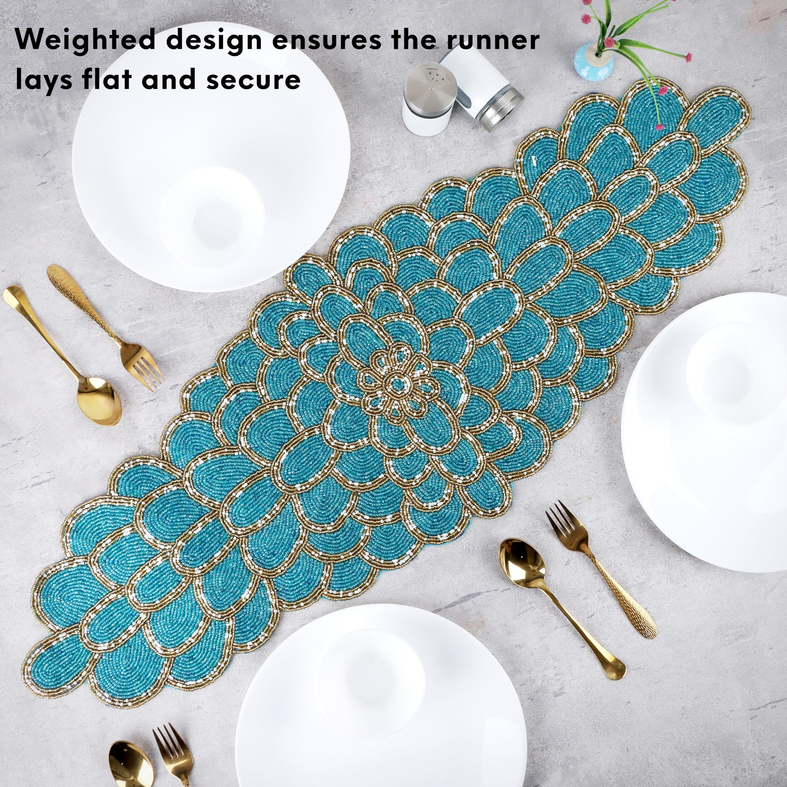 Camino para mesa de comedor, camino de mesa de cocina duradero, resistente a las manchas para mesa, mesa de cocina, camino de mesa duradero de 13 x 36 pulgadas, plateado, dorado y marfil