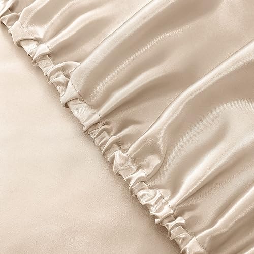 Miniatura 8 de Vonty - Juego de sábanas de satén, tamaño California King, sensación sedosa, de color beige, 1 sábana bajera con bolsillo profundo + 1 sábana