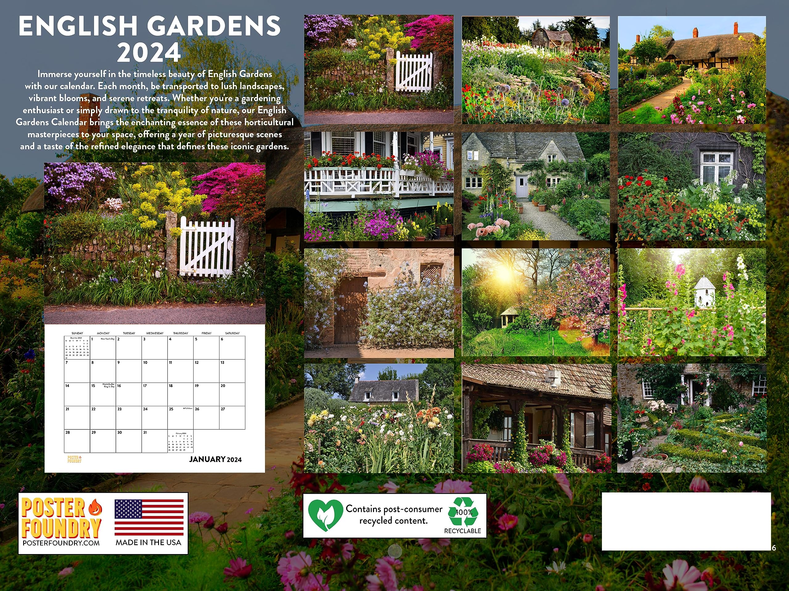 Amazon.com: English Garden Calendar 2024 Monthly Wall Calender 12 Month :  Office Products