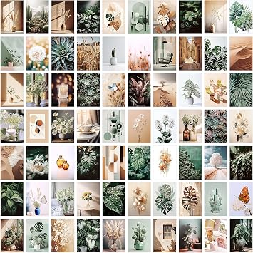 LIIGEMI 70PCS Botanical Wall Collage Kit Aesthetic Pictures, Photo collage kit, Bedroom Decor for Teen Girls, VSCO Girls Bedroom Decor, Aesthetic Posters,70 Set 4x6 Inch Green