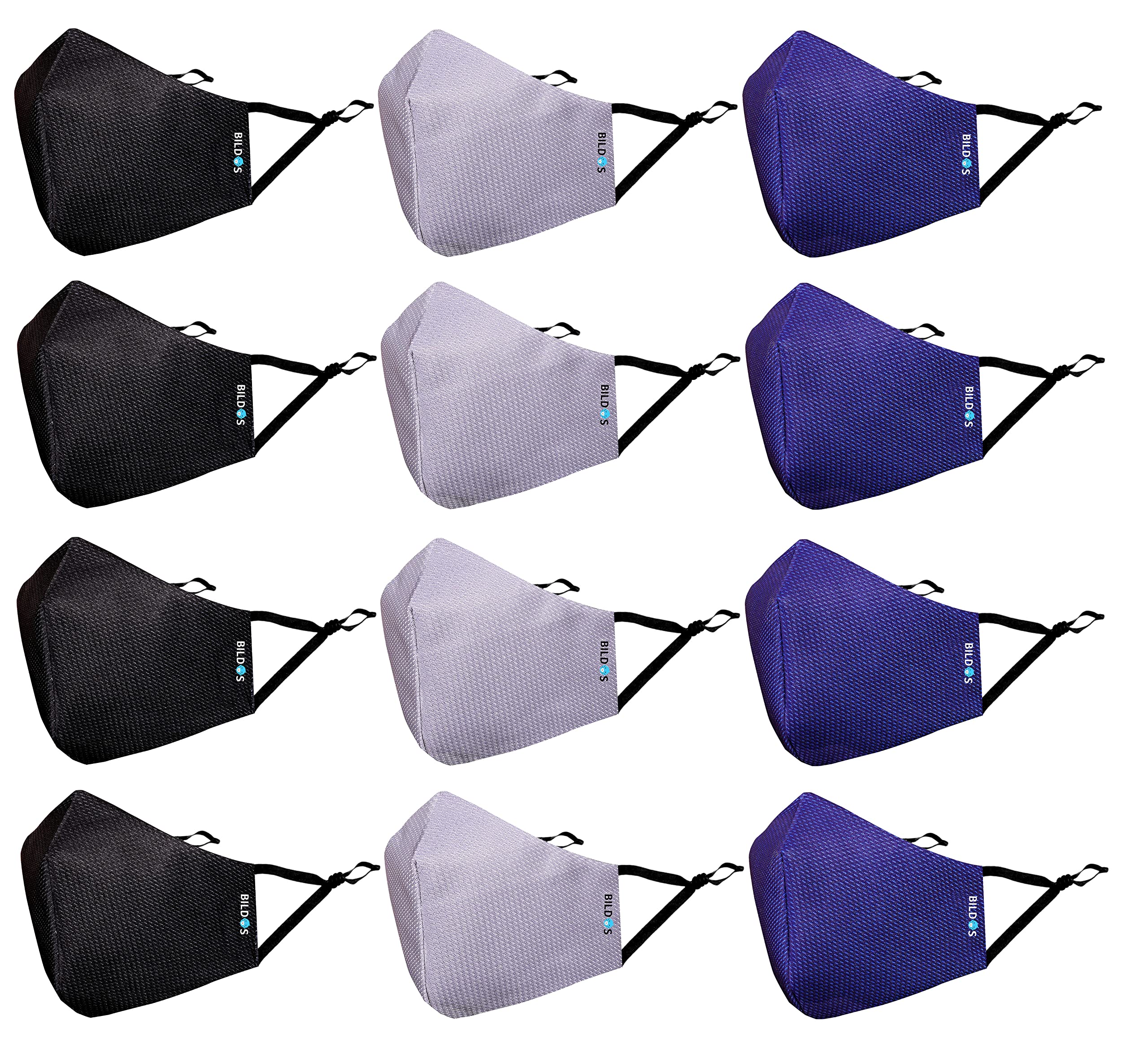 Bildos Unisex 4 Layer Cotton Mask With Nose Clip and Adjustable ear loop (Pack of 12)