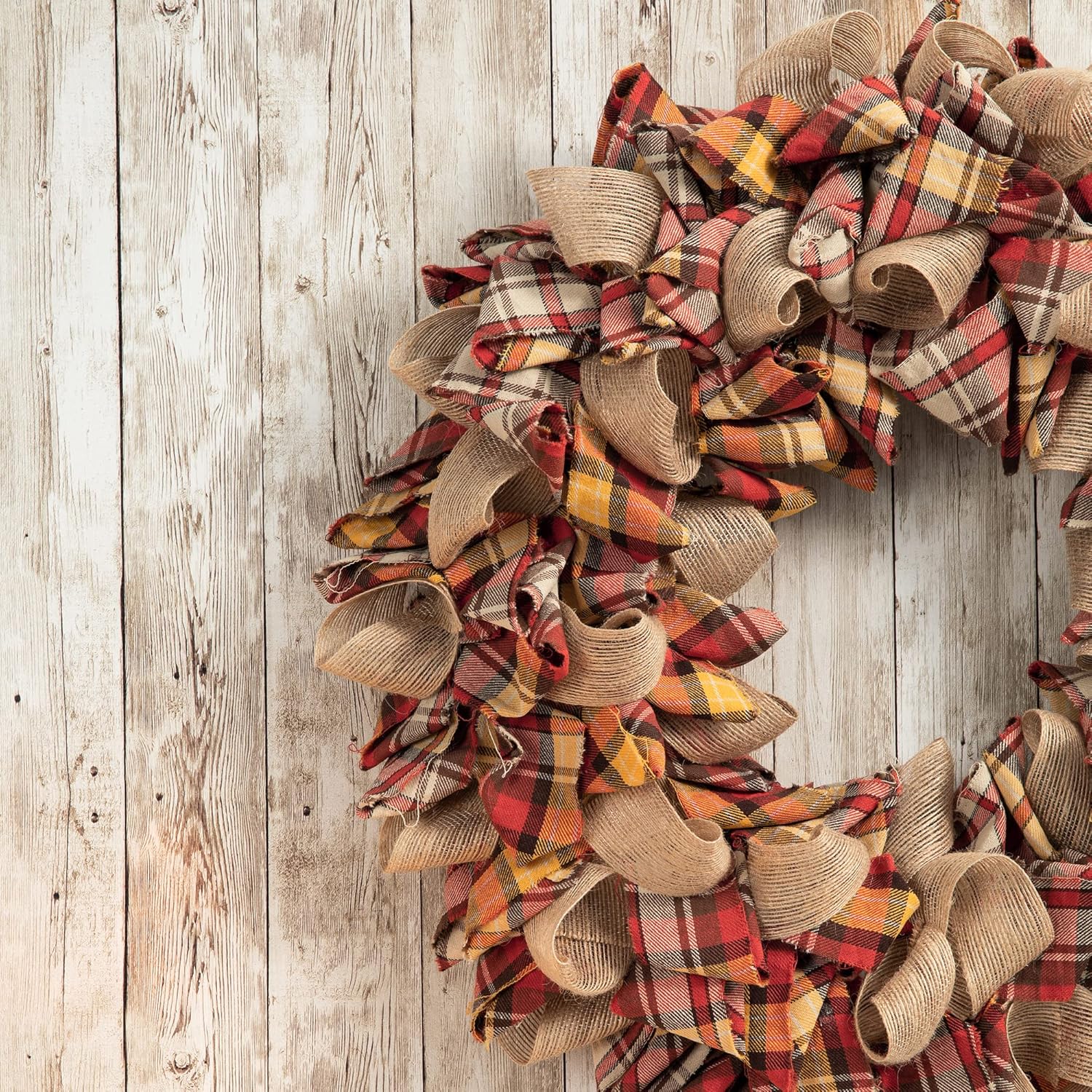 18.5" Fall Plaid Burlap and Cotton Front Door Wreath
