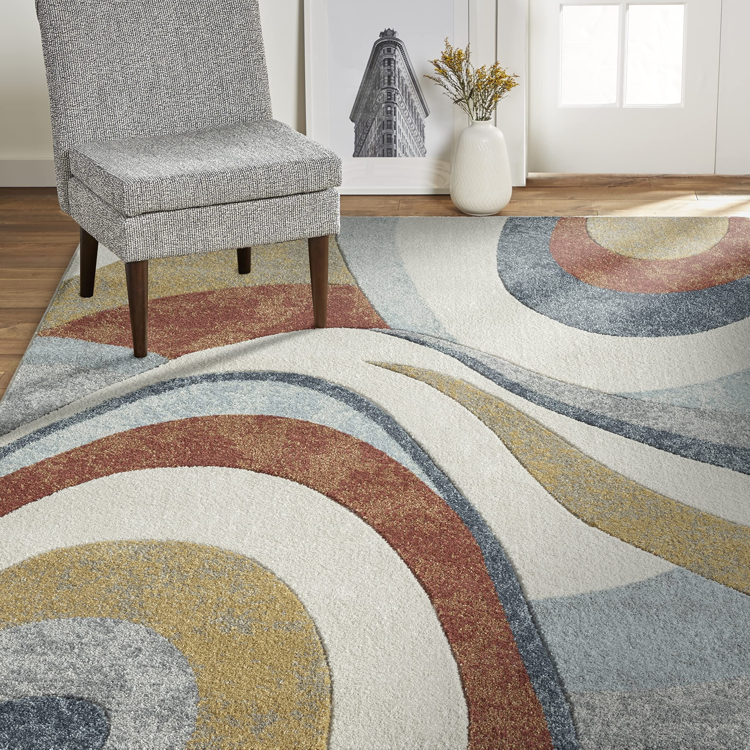 Home Dynamix Tribeca Slade Contemporary Abstract Area Rug, Blue/Rust, 5