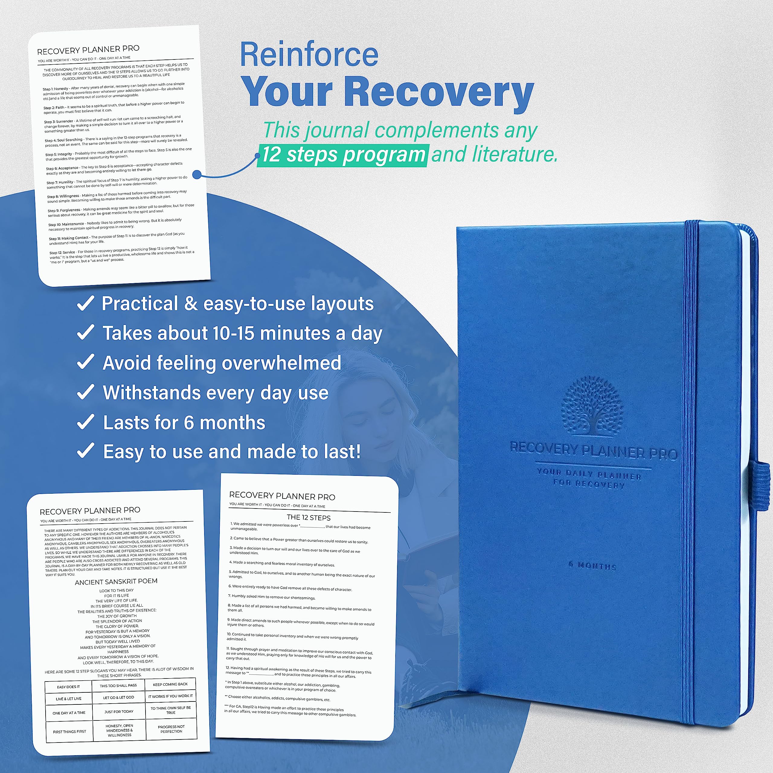 Agenda de recuperación diaria profesional, regalos de sobriedad para mujeres y hombres, ideal con 12 pasos y 12 tradiciones de programas de alcohólicos anónimos, regalos de