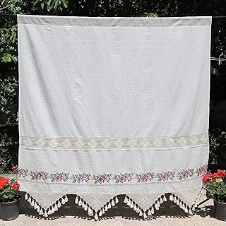 Embroidery Curtains Purple Curtains Lace Curtains with Handmade Triangle Crochets and Tassels Rustic Kitchen Curtains French Curtains Rose Curtains for Bedroom Farmhouse Curtain Panels For Kitchen