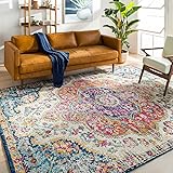 Surya Rabat Vintage Teppich groß - Teppich Wohnzimmer 160x230cm, Esszimmer, Schlafzimmer - Orientalischer Teppich Boho Style - Carpet Living Room, Bunter Muster, Fuchsie, Gebranntes Orange, Senfgelb 160 x 230 cm (Rechteckig)