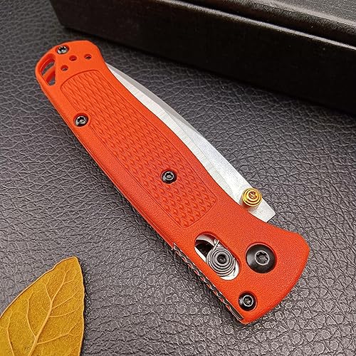Miniatura 9 de Cuchillo de bolsillo pequeño ECD Manual Pulgar Studs Open 8Cr13MoV Blade Mini bugout cuchillo plegable Axis Lock con mango de grivory naranja (533)