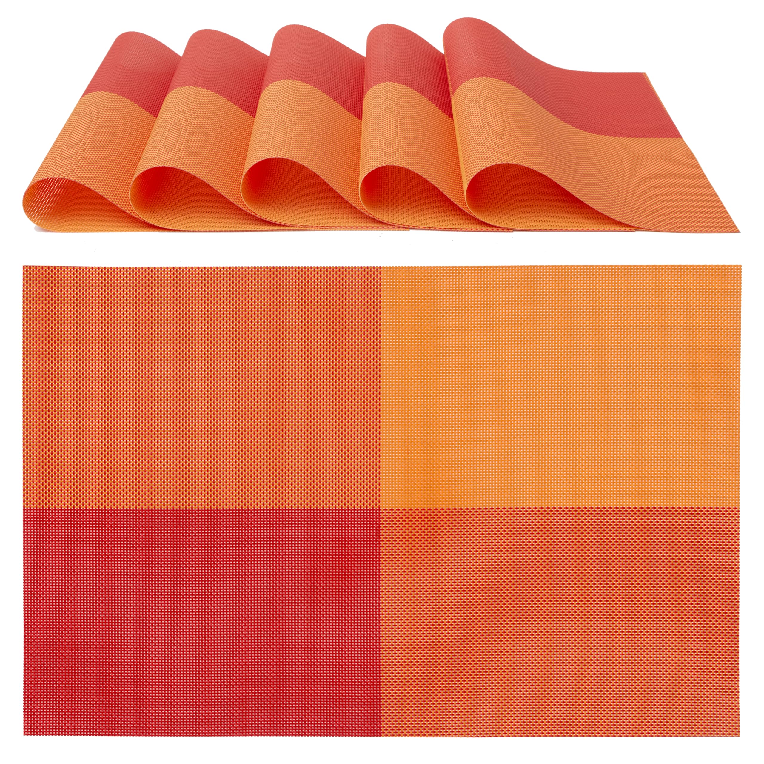 IPEA Tischsets Abwaschbar Orange 45 x 30 cm - 6er Set - Für Abendessen, Mittagessen, Frühstück - Hitzebeständig, rutschfest, Schmutzabweisend für Küchentisch und Wohnzimmer - Platzsets Abwischbar