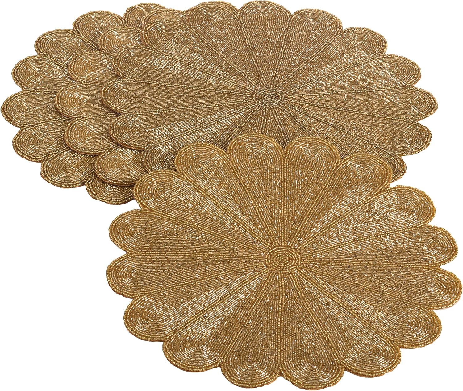 Saro LifeStyle 201.GL15R Flower Design Beaded Placemat, Gold, 15" (Set of 4 pcs)