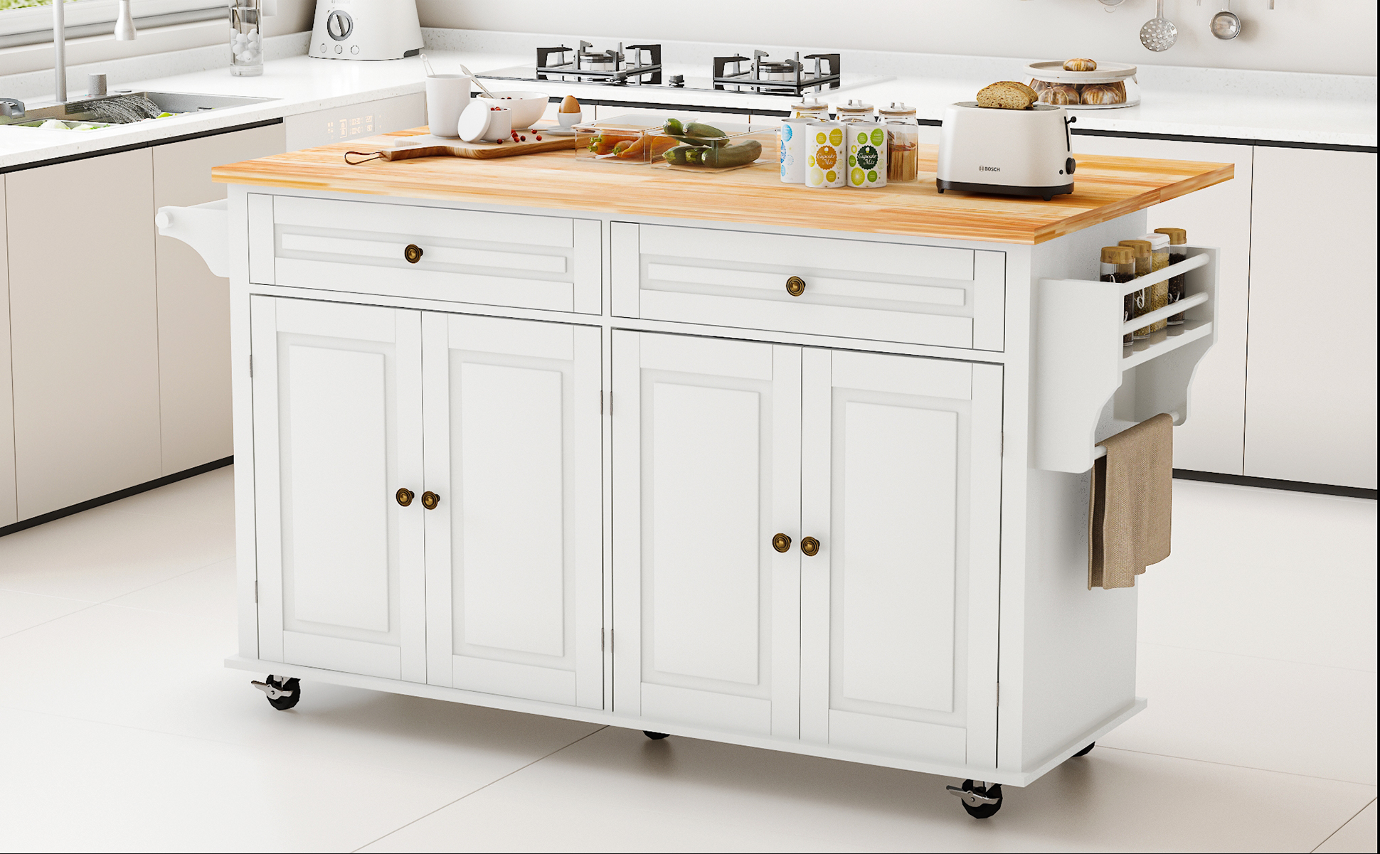 Amazon.com: JassmiPkwy 67'' Movable Kitchen Island with Drop Leaf
