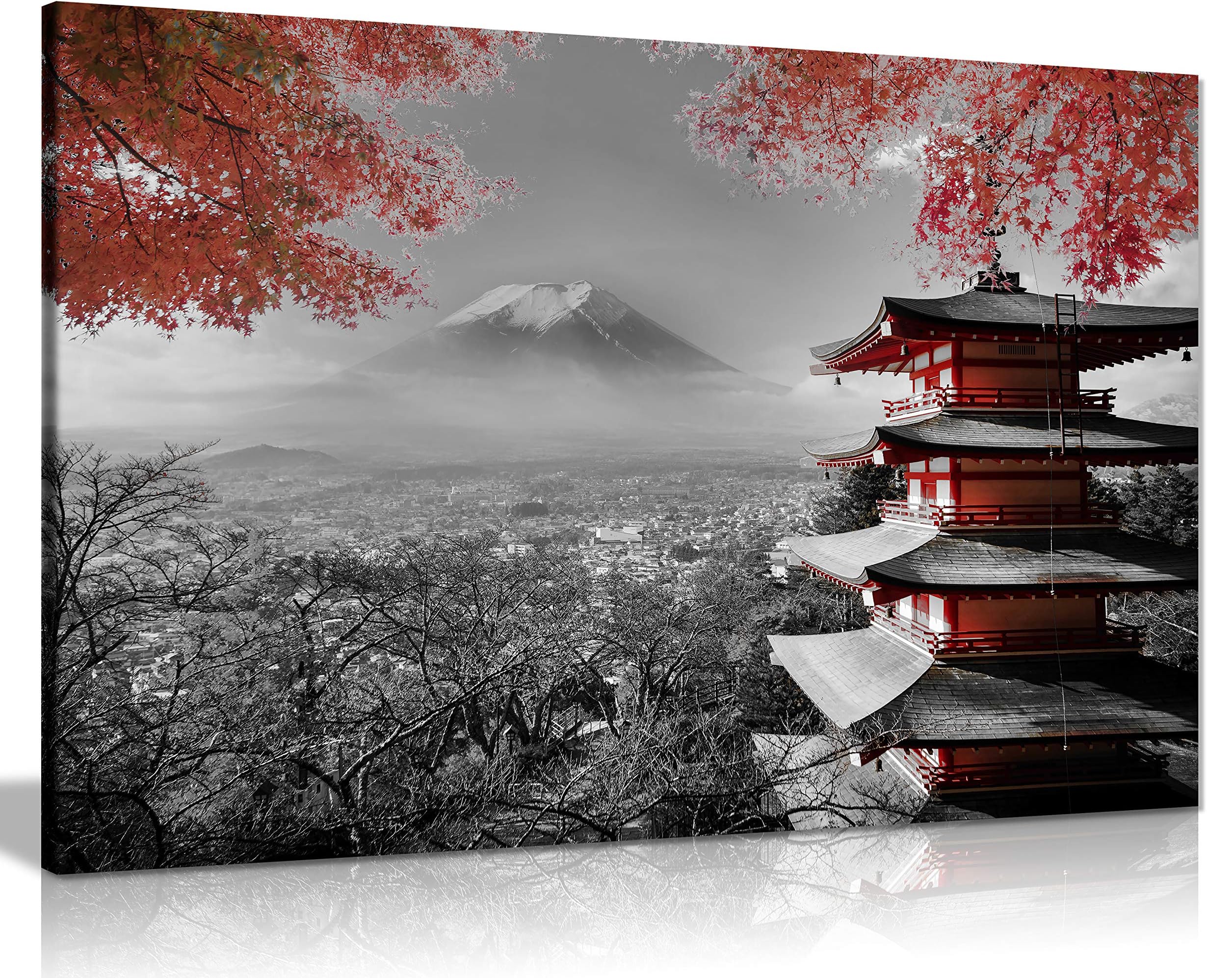 Panther Print, Canvas Wall Art, Pictures for Living Room and Bedroom, Japanese Temple in Autumn, Black, White, and Red Framed Prints, Print for Special Occasions (76x51cm)