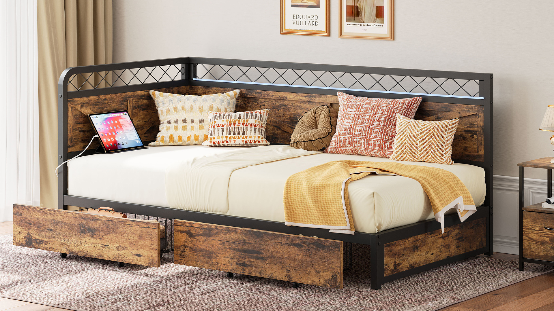 Amazon.com: ANCTOR Twin Corner Bed Frame with Storage Drawers