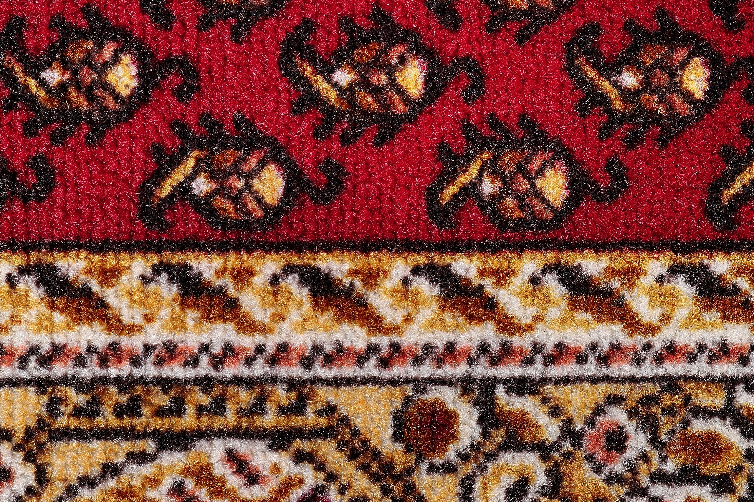 TAPISO Anti Rutsch Teppich Läufer rutschfest Brücke Meterware Oriental Rot Gelb Ornament Floral Design Flur Küche Wohnzimmer 67 x 300 cm