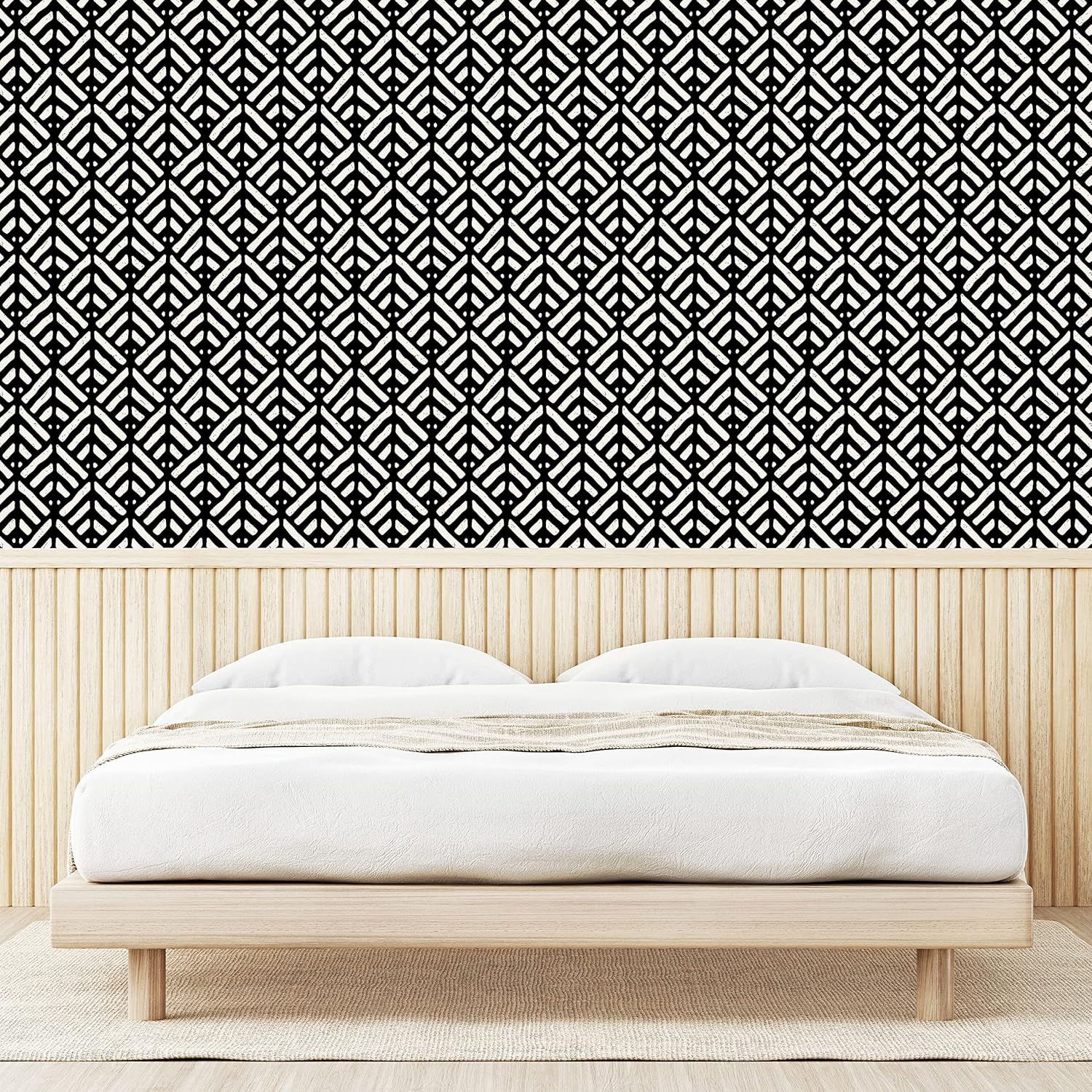Ambesonne Black and White Peel & Stick Wallpaper for Home, Abstract Hand-Drawn Lines Retro Style with Grunge Effect Geometric Design, Self-Adhesive Living Room Kitchen Accent, 13" x 100", Black White