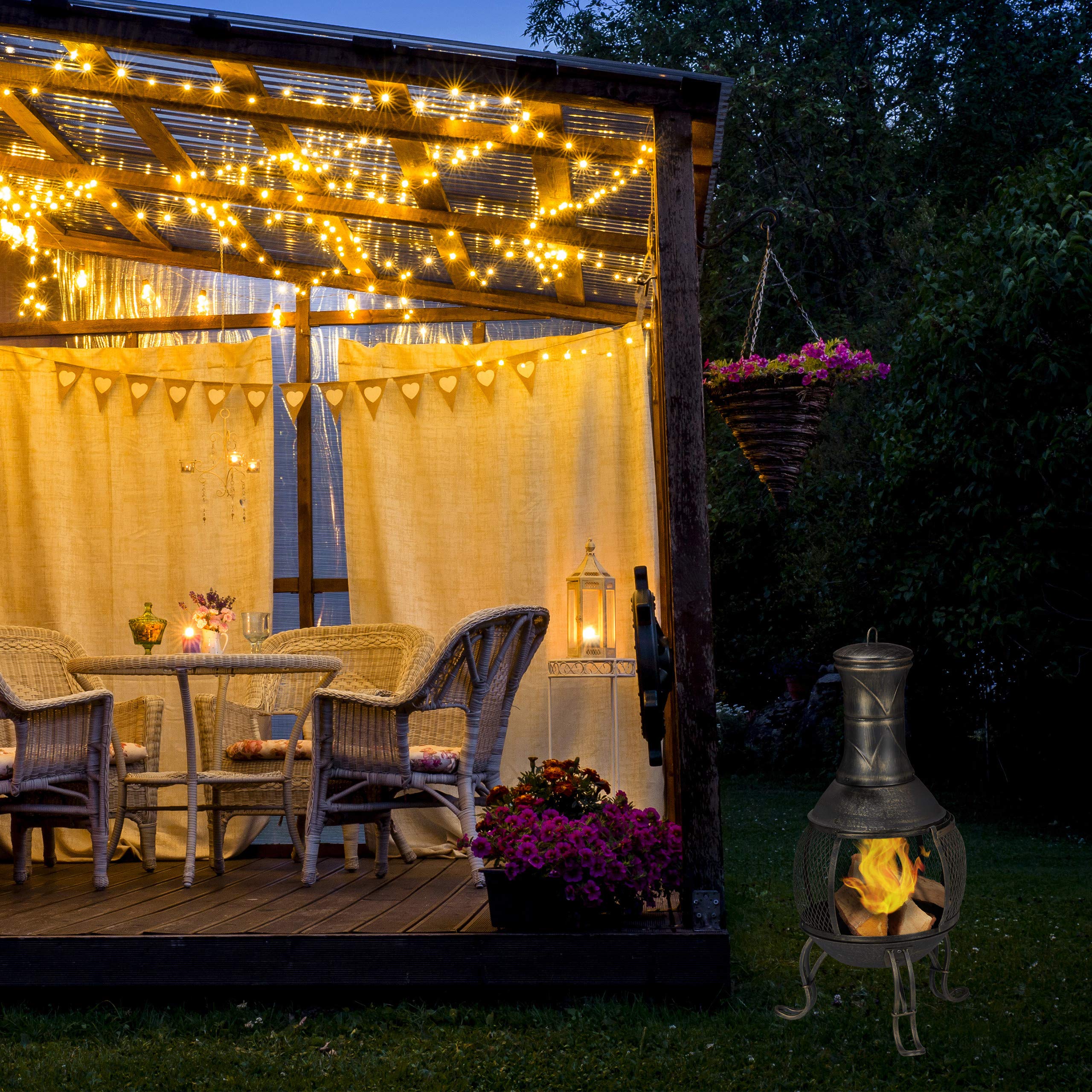 Relaxdays brasero Mexicain, tisonnier, Gril en Bois, Pare-étincelles, Jardin, terrasse, Antique, brasero, H 89 cm, doré