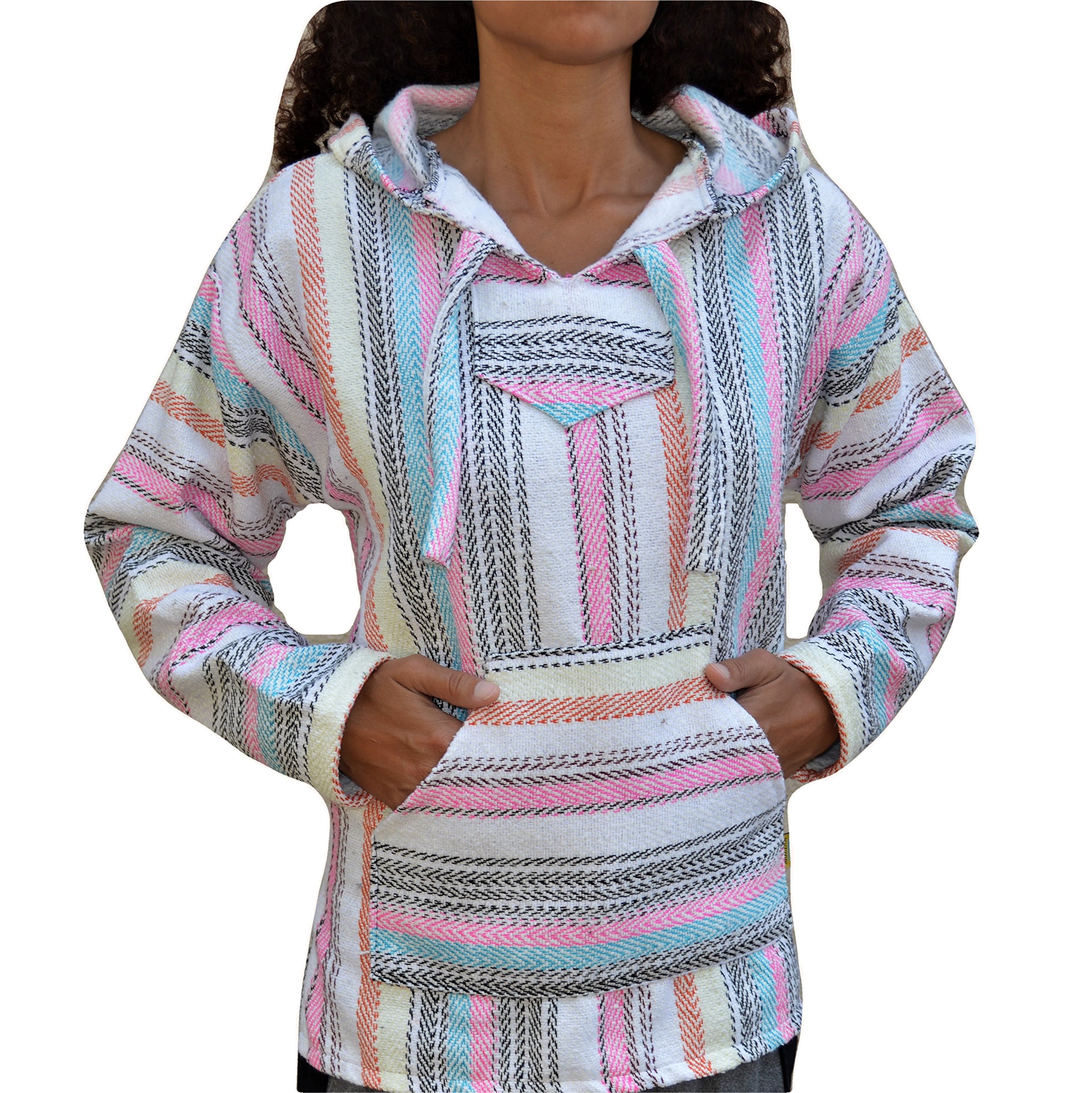 Baja Hoodie Pink Fiesta Mexican Drug Rug Pullover Poncho Sweatshirt (XXX-Large)