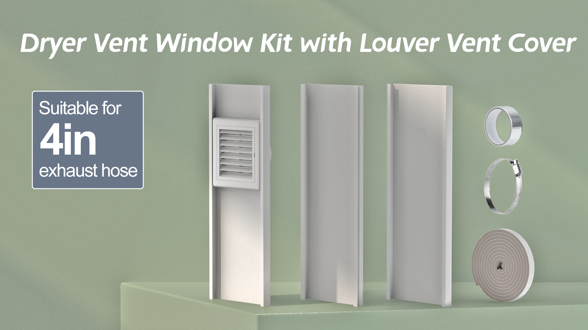 Flamorrow Dry Vent Window Kit With Louvered Vent Cover, Window Vent Kit For 4" Dryer Vent Hose, Adjustable Window Dryer Vent Panels With Insulation