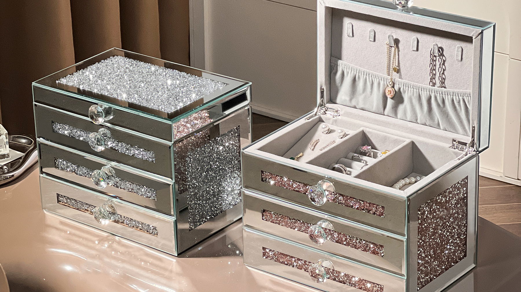 Amazon.com: joyshiny Mirrored Jewelry Box, 3-Layer Glass Jewelry