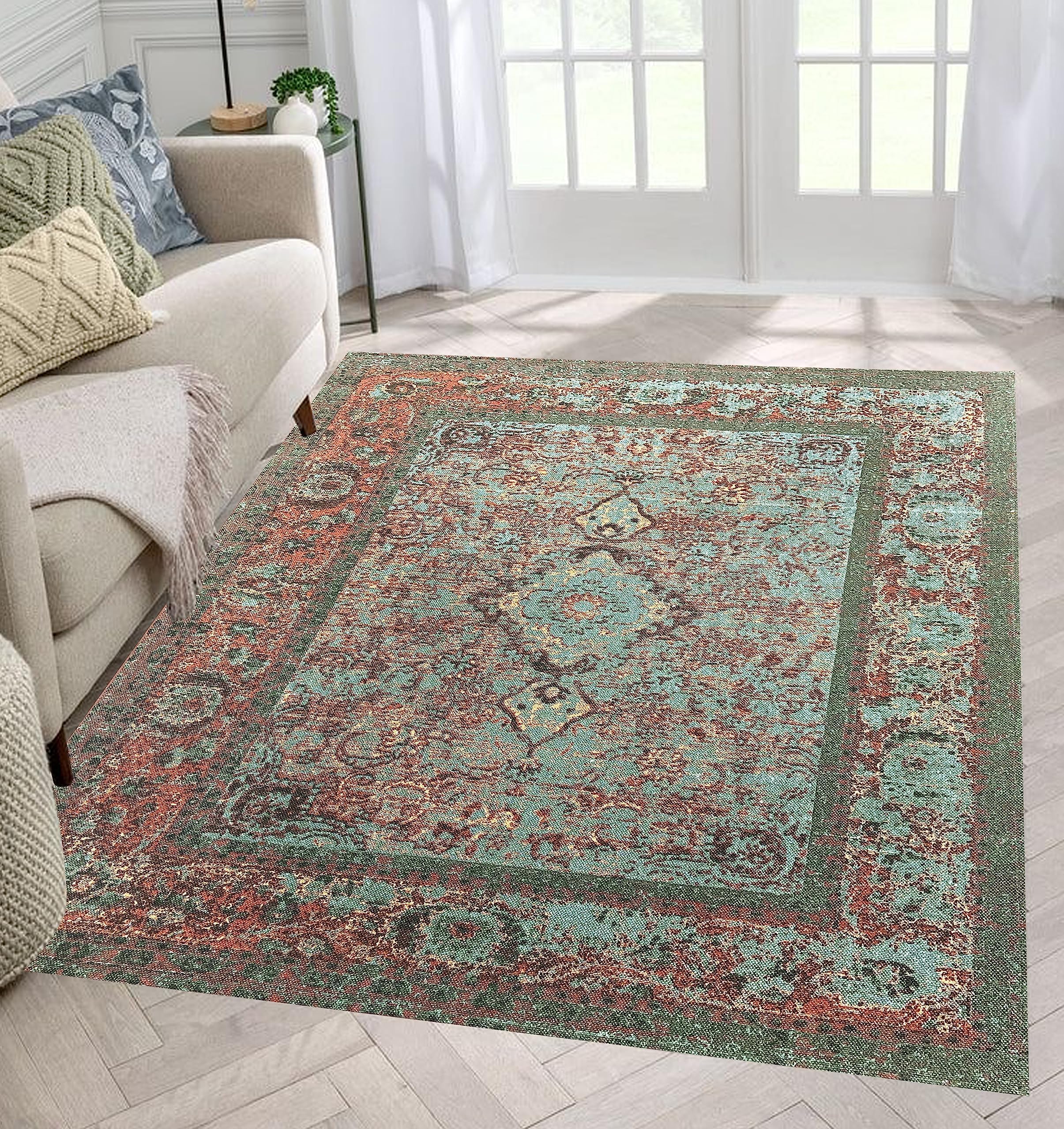 SAJAVAT HOME Cotton Printed Floor Rug | Soft and Durable Indoor Carpet for Living Room, Bedroom, Kitchen, and Home Decor | Green All-Season Area Rug | 4x6 Feet (48x72 Inches) | Pack of 1 (B09C6S39S2) Amazon Price History, Amazon Price Tracker