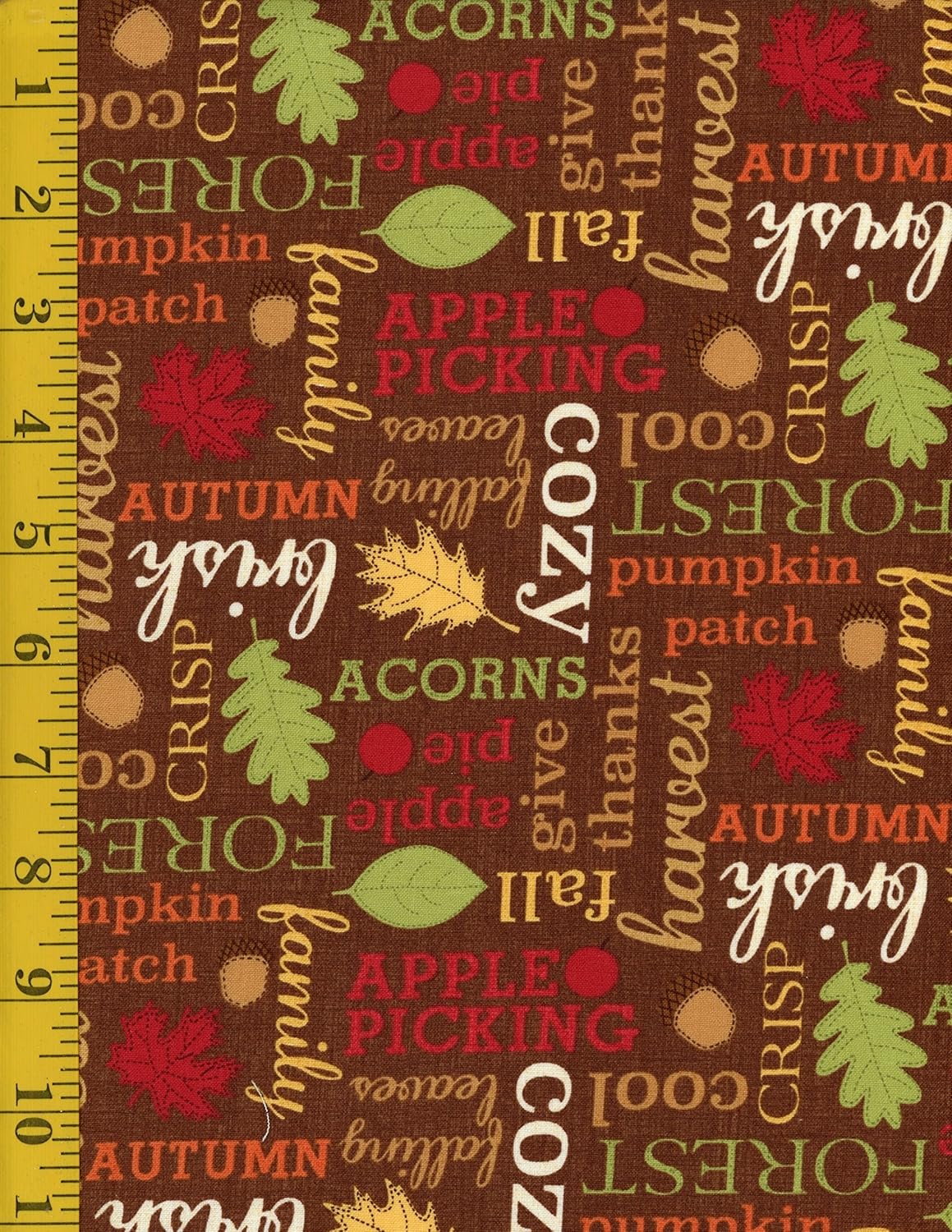 Cotton Fabric Northcott Autumn Words Brown