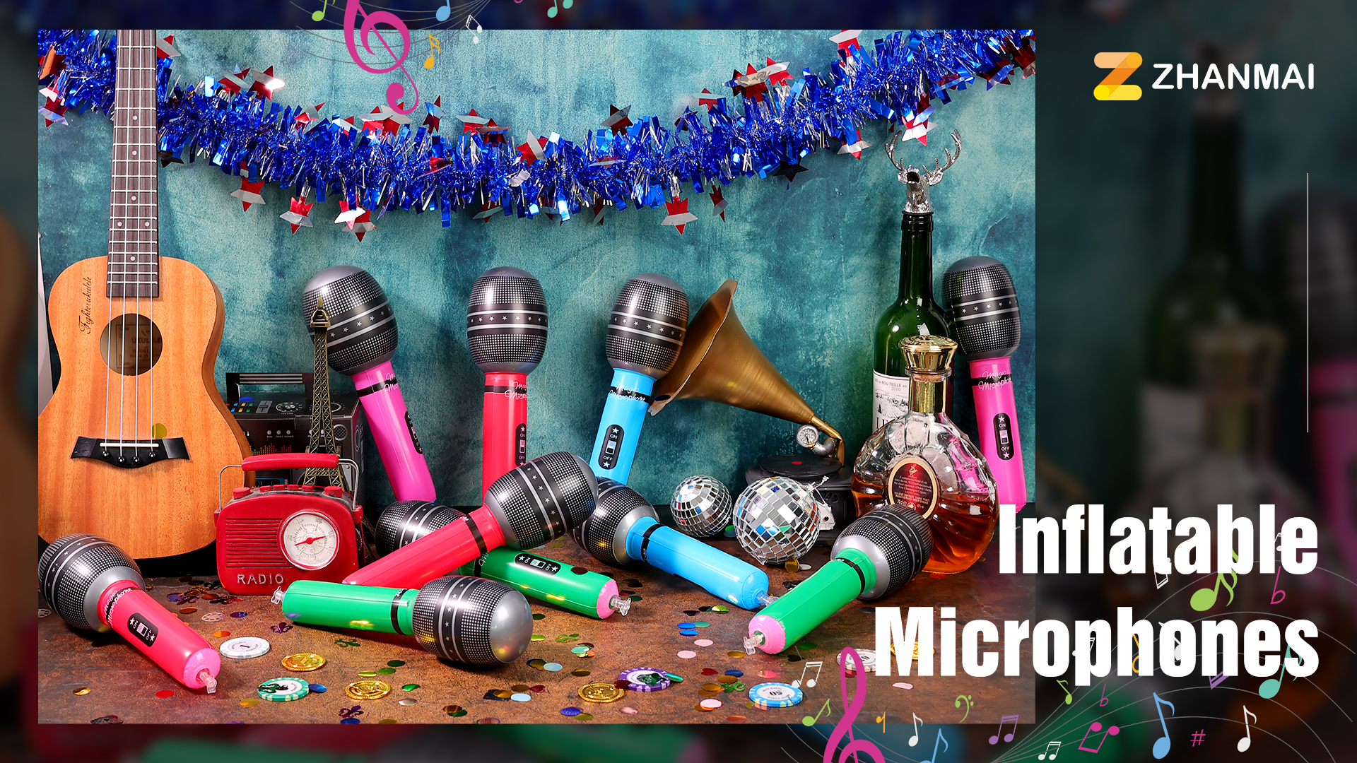 12 Pieces Inflatable Microphones Blow Up Microphone Inflatable Microphone Props Blow Up Random Colors - View #8